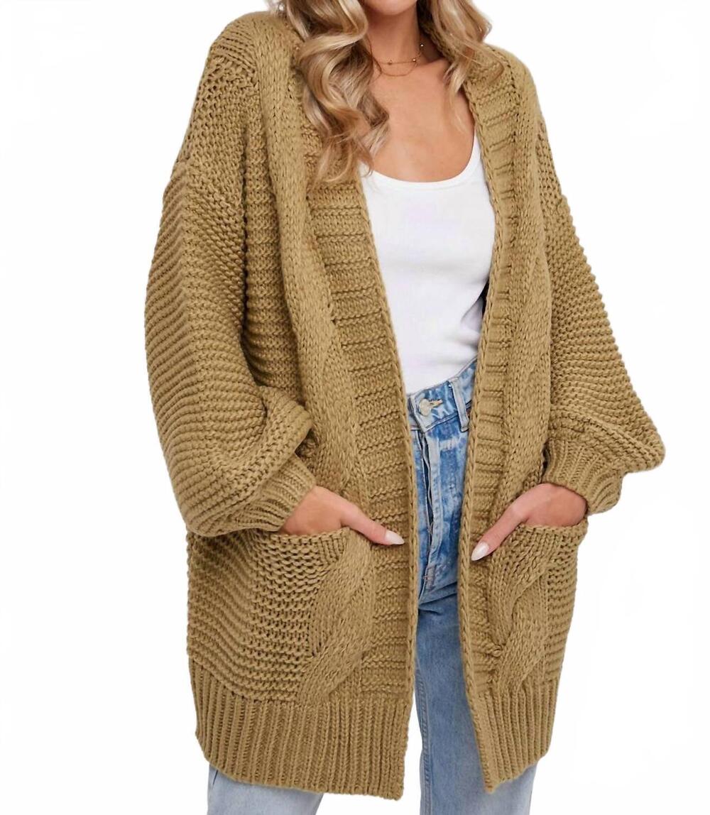 NEW BLUIVY chunky cable lantern sleeve cardigan in olive